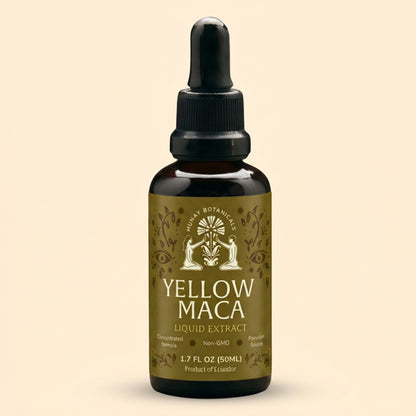 Bottle of Munay Botanicals Yellow Maca Root Extract on a light background.